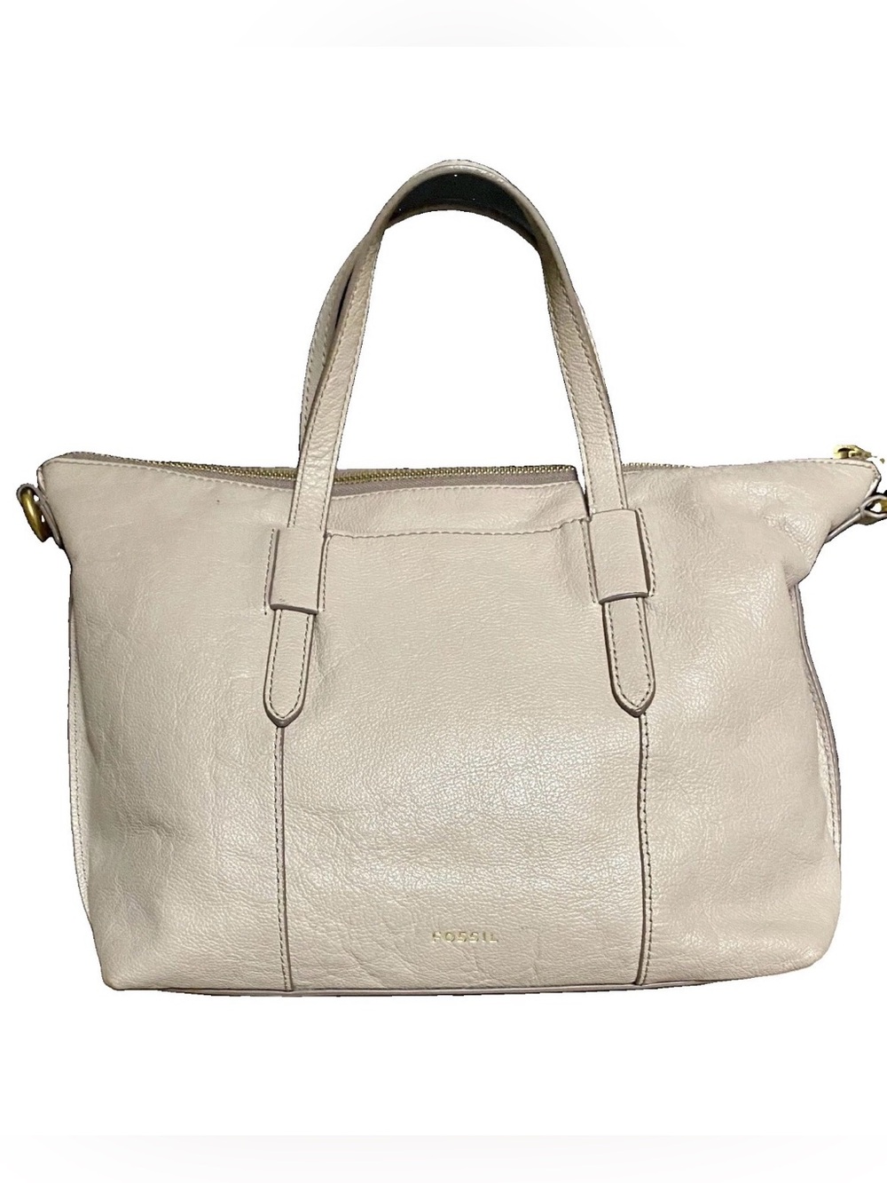 Fossil Skylar Leather Satchel Perforated Crossbody Handbag Light Taupe/Cream - Picture 2 of 5